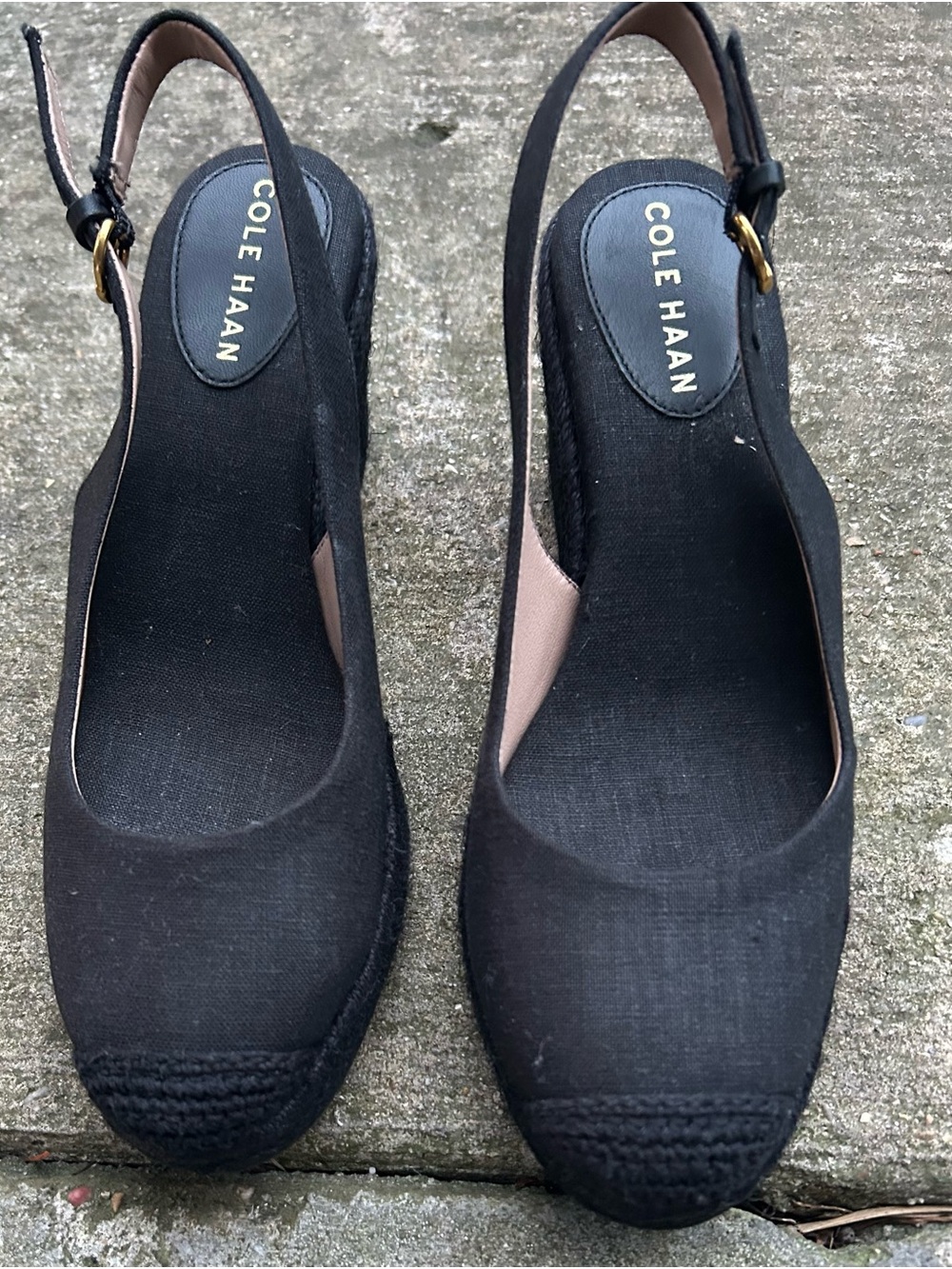 Cole Haan Black Canvas Slingback Espadrille Flats